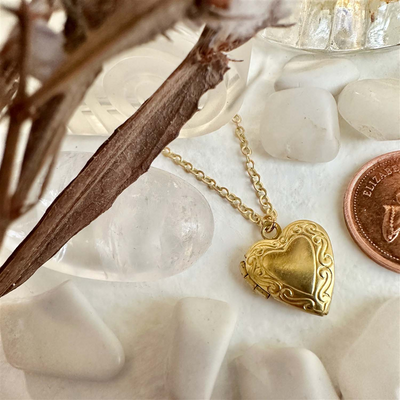 ELIZABETH VINTAGE HEART LOCKET - raw brass