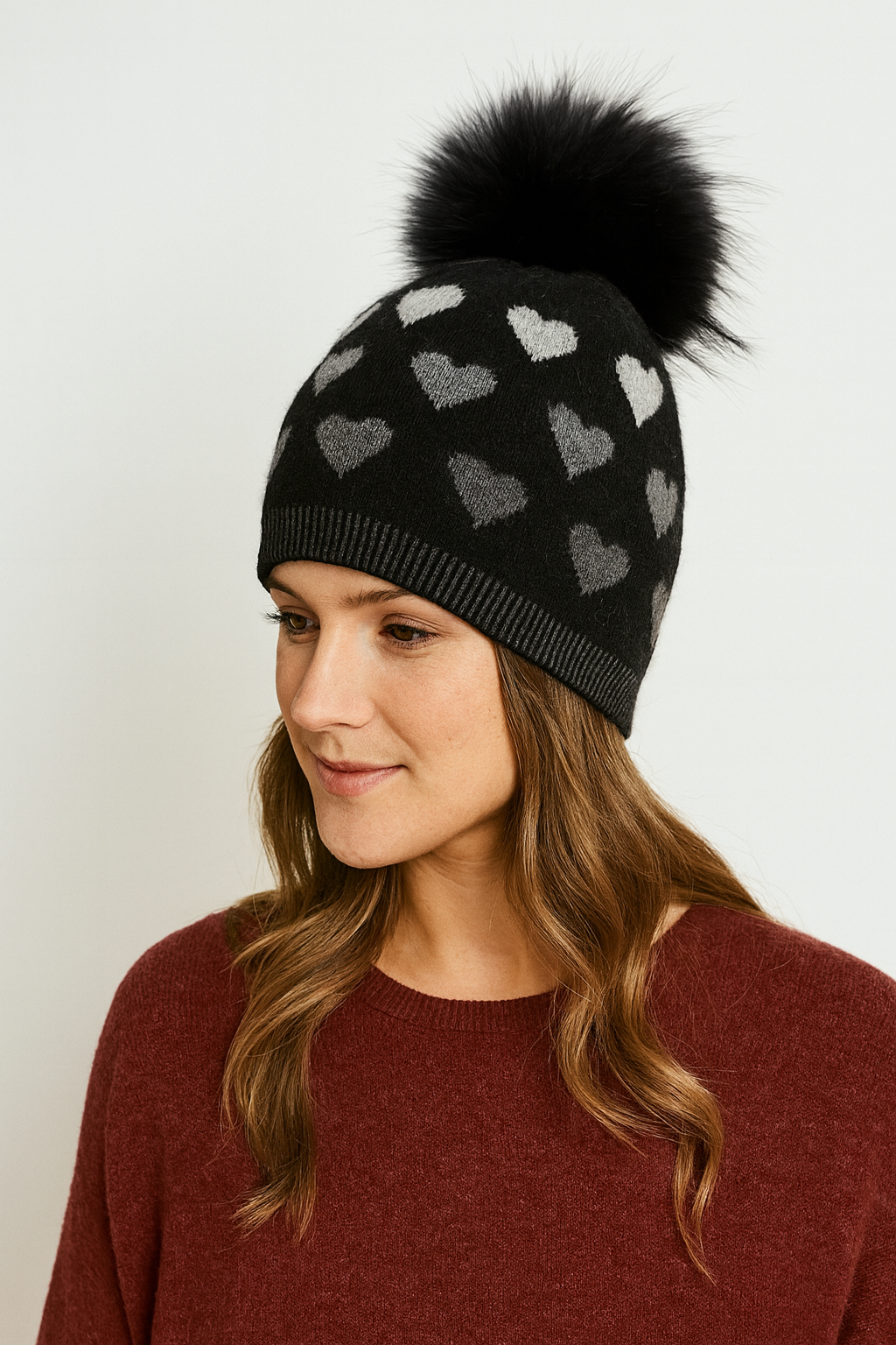 LAUREN HEART TOQUE- grey mocha or black grey