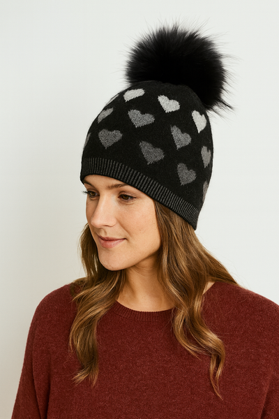 LAUREN HEART TOQUE- grey mocha or black grey