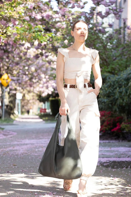 KNOT LEATHER TOTE - hunter green