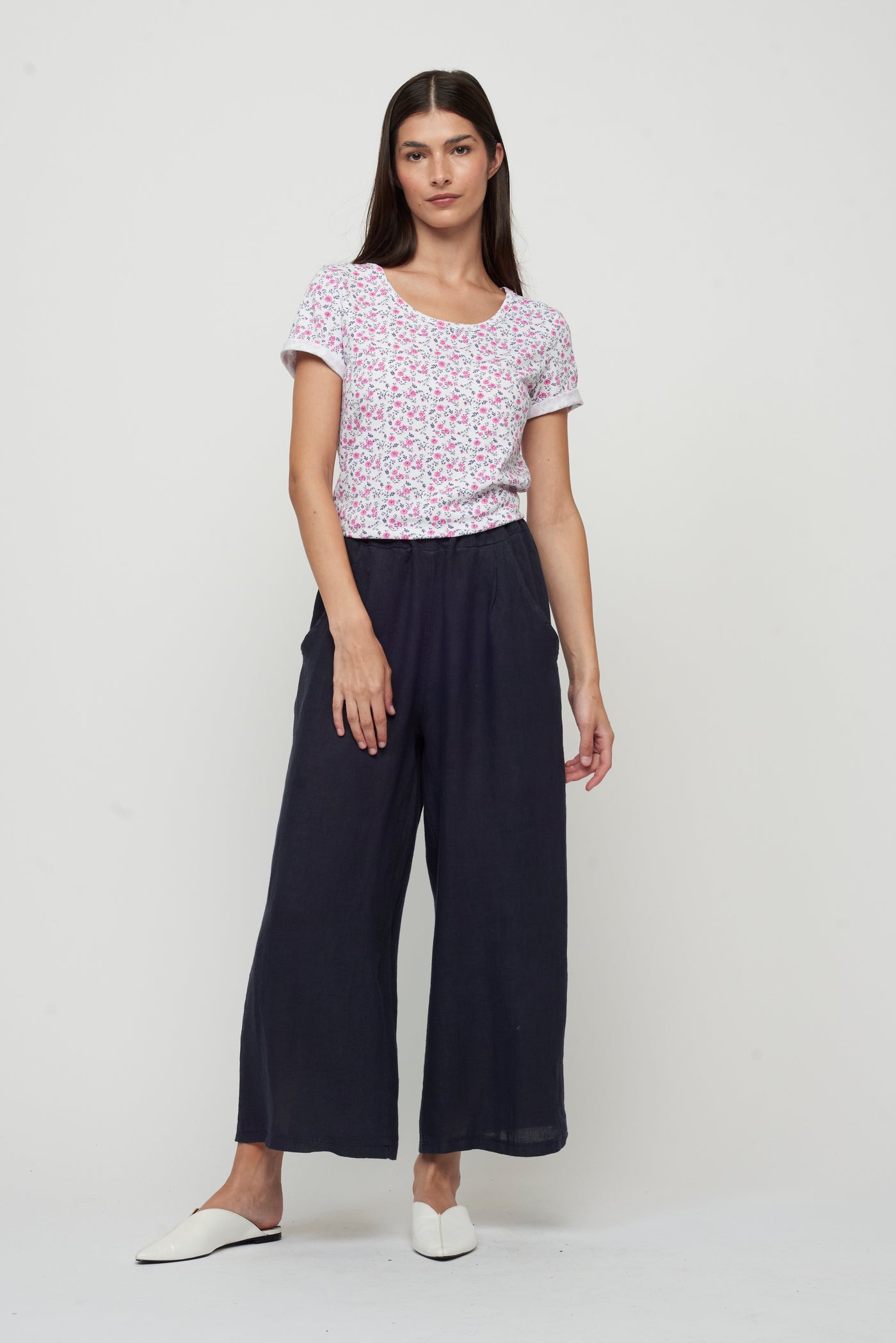 CROPPED LINEN PANT - navy or taupe