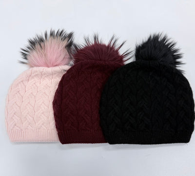 EMMA CABLE TOQUE - black, wine & pink