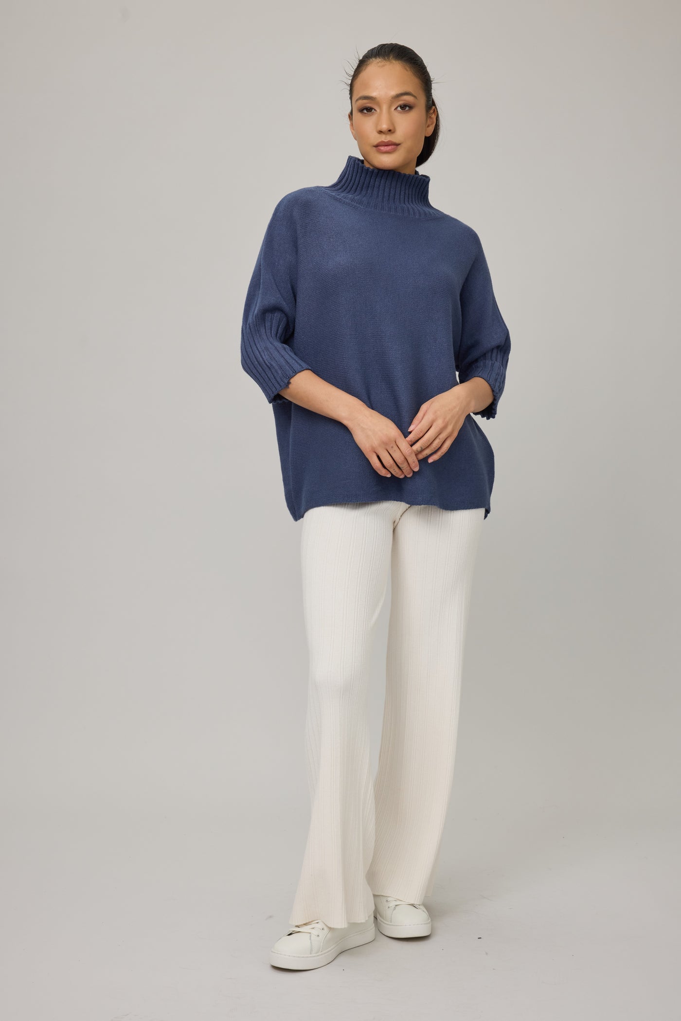 Rib Funnel Neck Knit Sweater