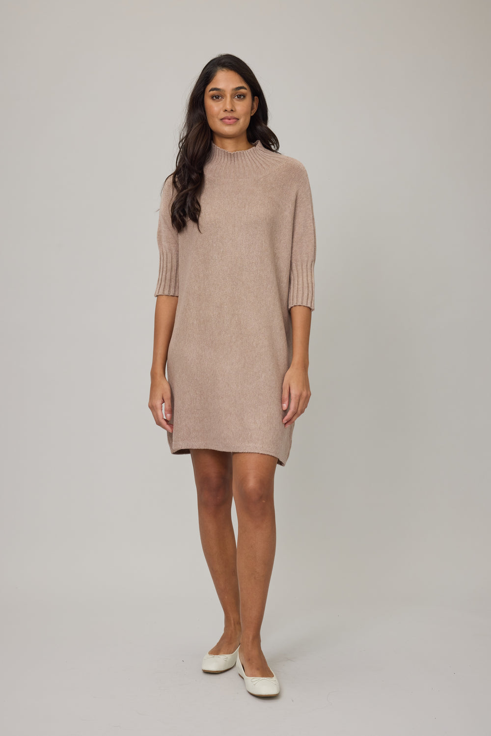 Rib Funnel Neck Knit Dress