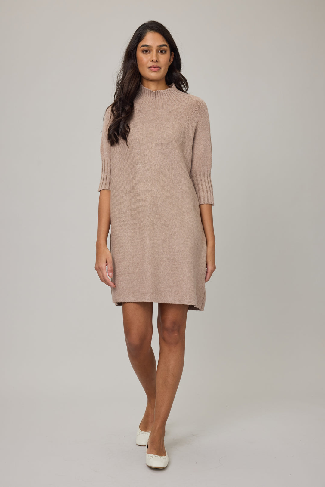Rib Funnel Neck Knit Dress
