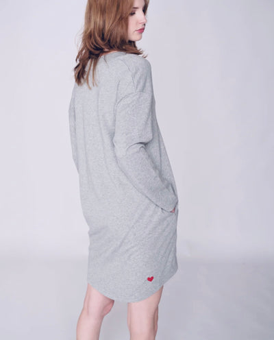 JESSA V-NECK TUNIC SWEATER- grey mix, crown blue or grey ridge