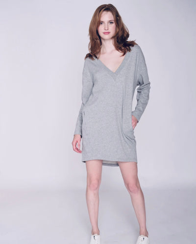 JESSA V-NECK TUNIC SWEATER- grey mix, crown blue or grey ridge