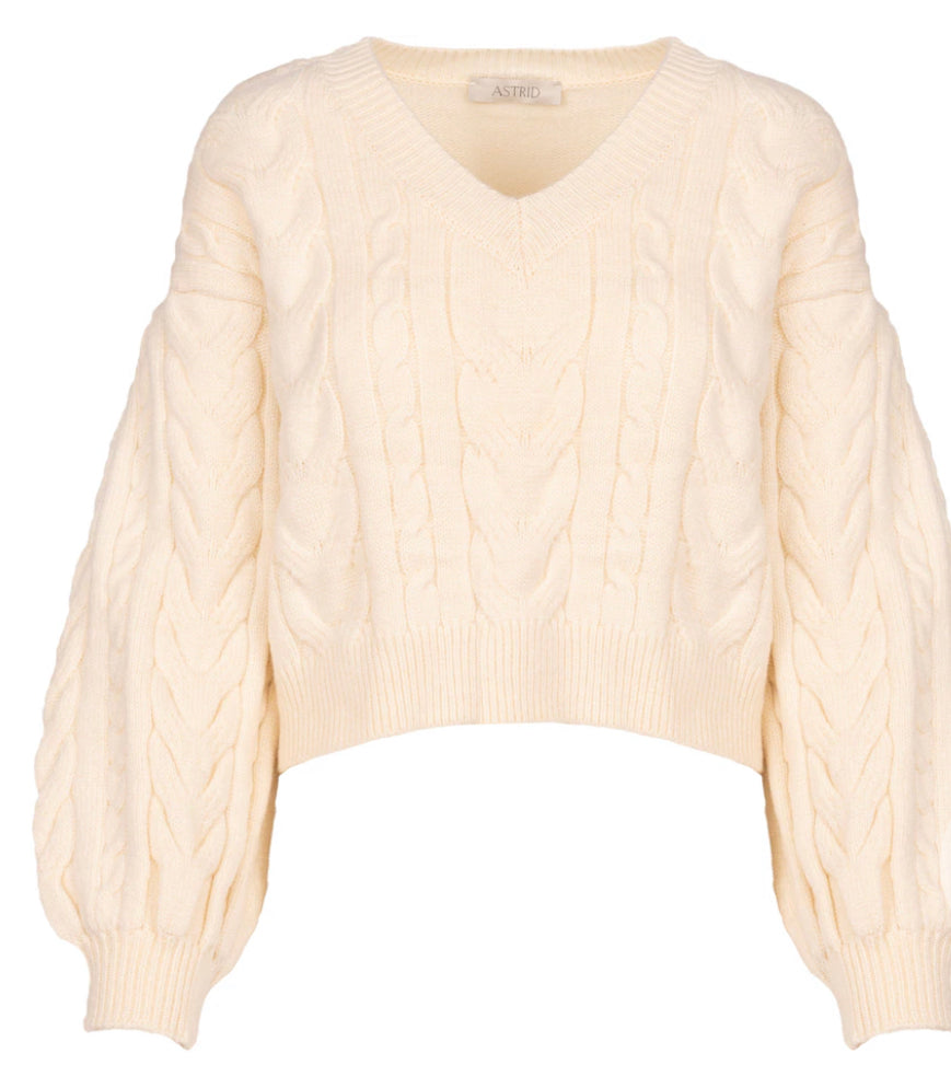COZY CABLE V SWEATER - cream or lilac