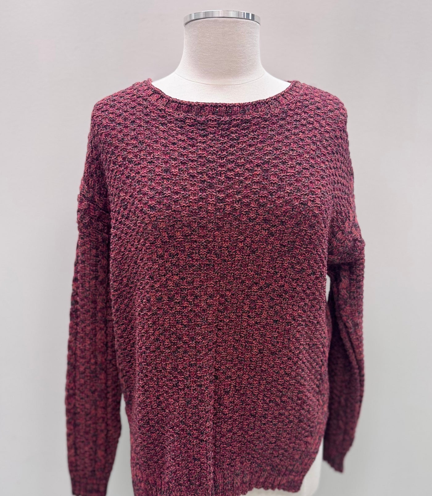 BRECKEN CREW SWEATER- burgundy mix or purple tweed