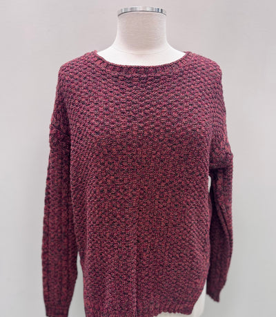 BRECKEN CREW SWEATER- burgundy mix or purple tweed