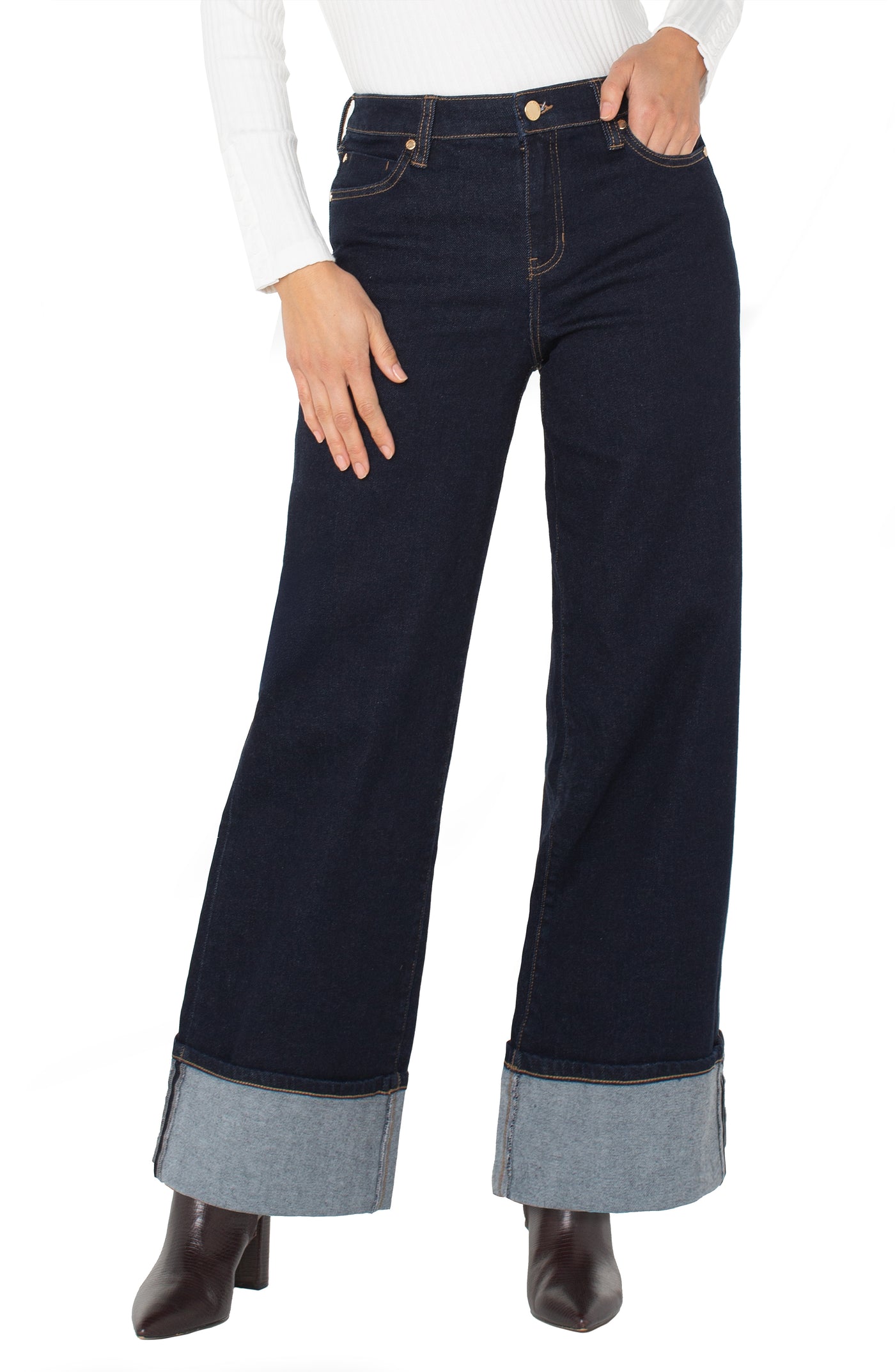 MORGAN CUFFED WIDE LEG - indigo rinse 30"