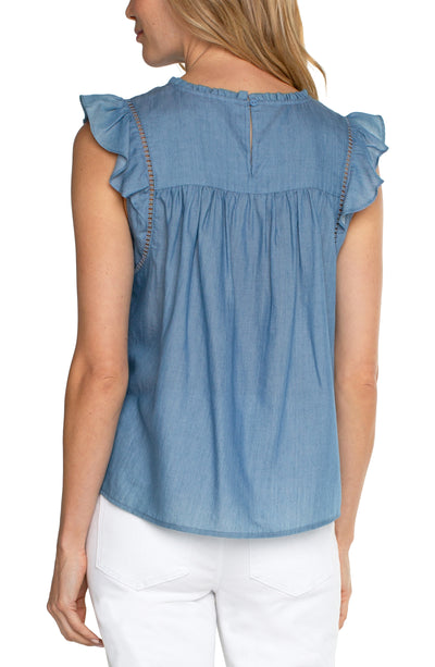 RORY FLUTTER SLEEVE BLOUSE- bridgeton blue