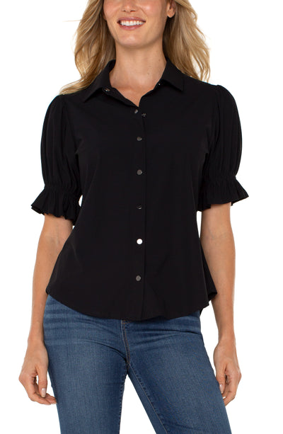 PUFF SLEEVE SNAP BLOUSE - black or white