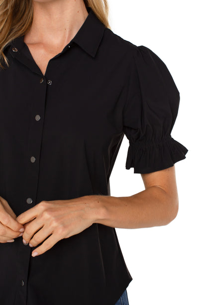 PUFF SLEEVE SNAP BLOUSE - black or white