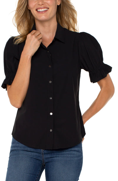 PUFF SLEEVE SNAP BLOUSE - black or white