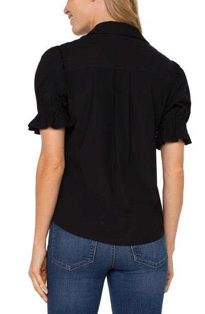 PUFF SLEEVE SNAP BLOUSE - black or white