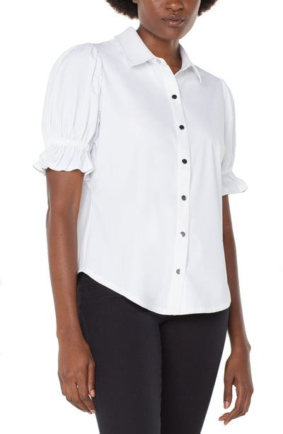 PUFF SLEEVE SNAP BLOUSE - black or white