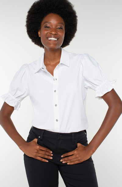 PUFF SLEEVE SNAP BLOUSE - black or white