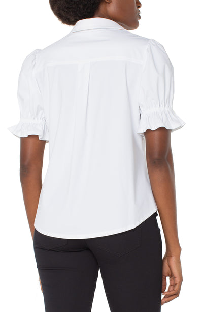 PUFF SLEEVE SNAP BLOUSE - black or white