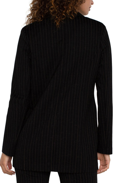 PINSTRIPE BUTTON FRONT BOYFRIEND BLAZER