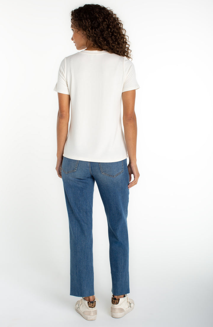 ABBY V-NECK TEE - french cream