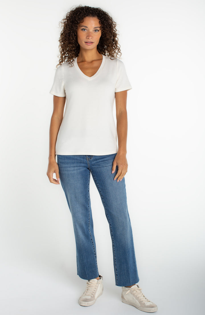 ABBY V-NECK TEE - french cream