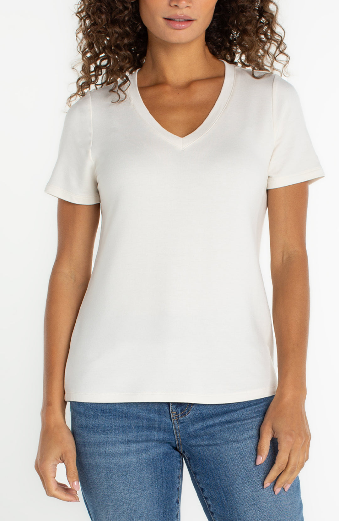 ABBY V-NECK TEE - french cream