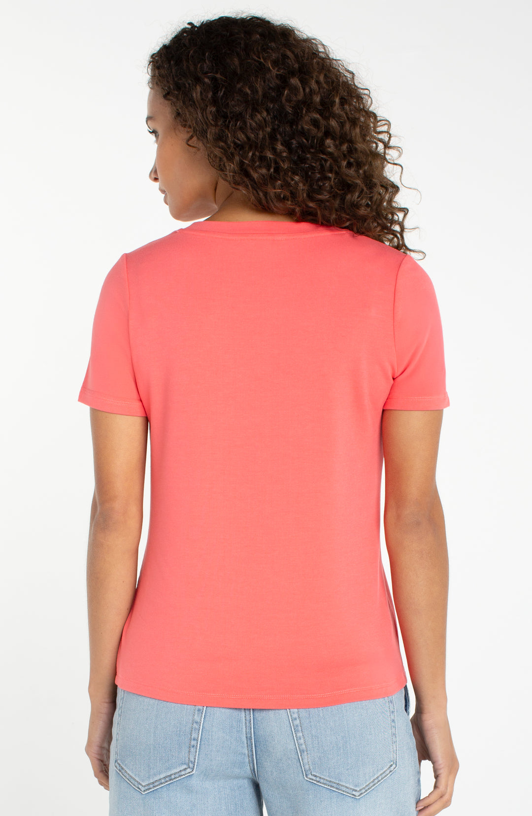 ABBY V-NECK TEE - sunset coral