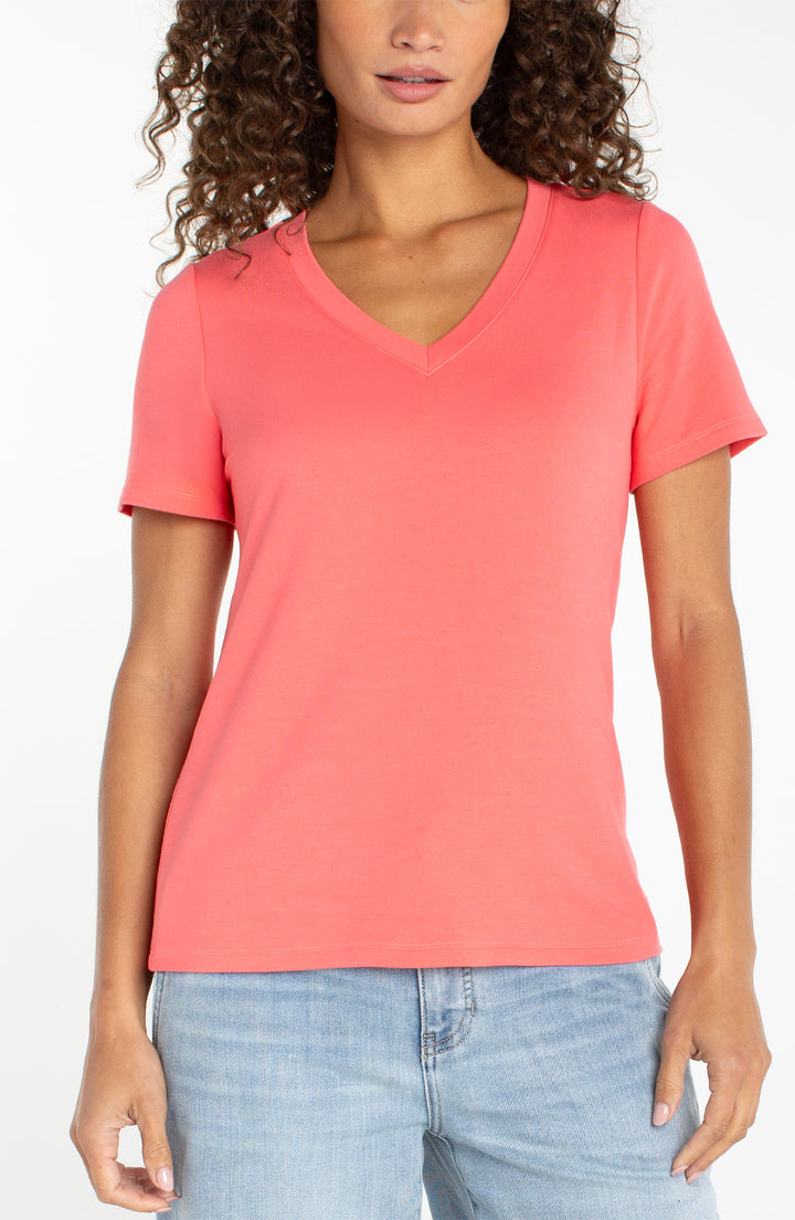ABBY V-NECK TEE - sunset coral