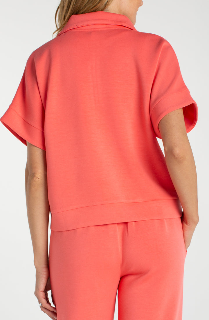 HALF ZIP POPOVER TOP - black or sunset coral