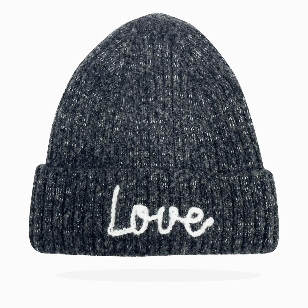 LOVE BEANIE -pastel pink, dark grey or light grey