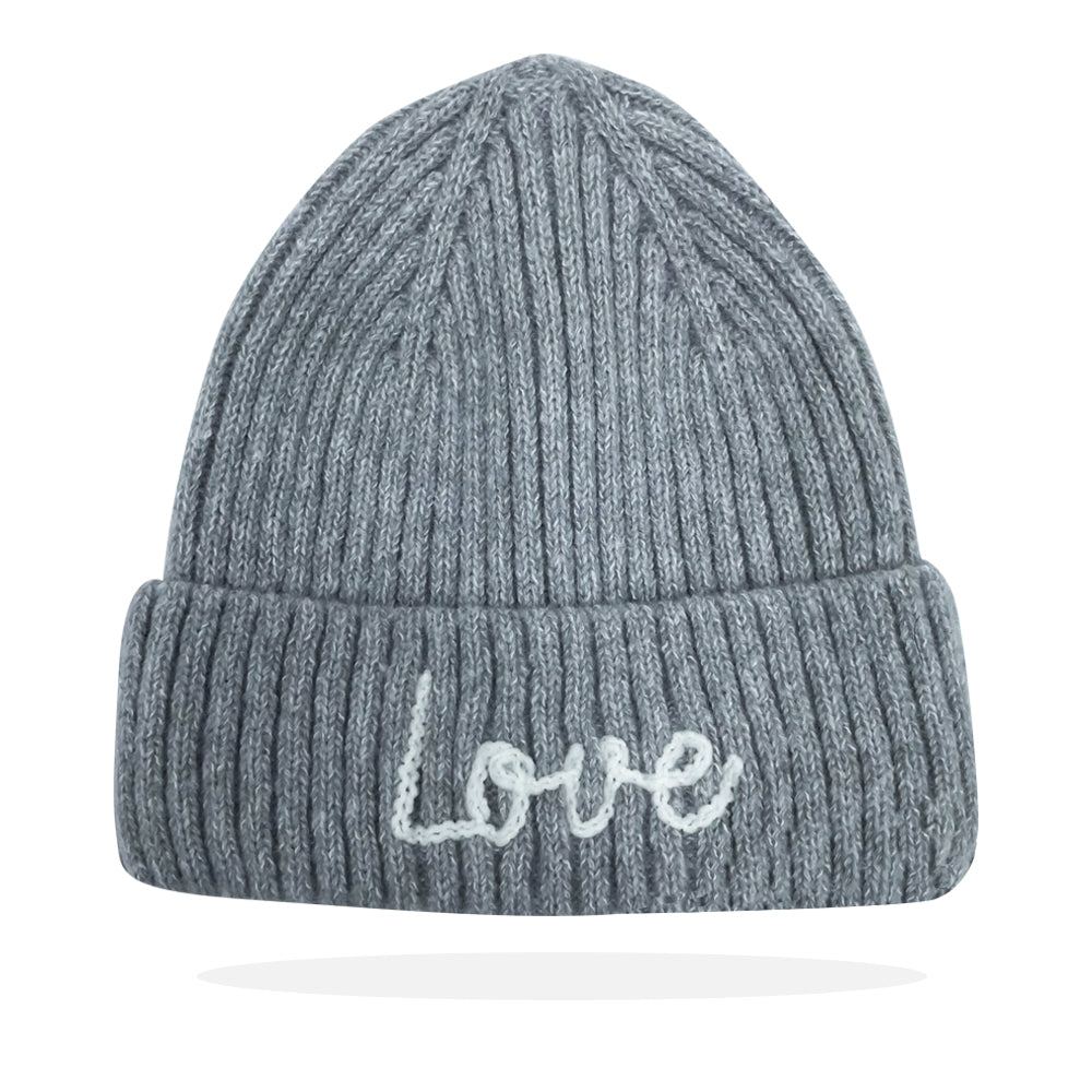 LOVE BEANIE -pastel pink, dark grey or light grey