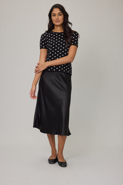 Polka Dotted Knit Short Sleeve Sweater