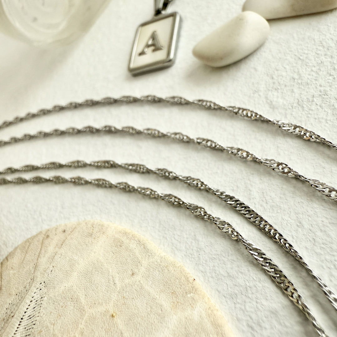 CARRIE MOTHER OF PEARL INITIAL CHARM NECKLACE-silver