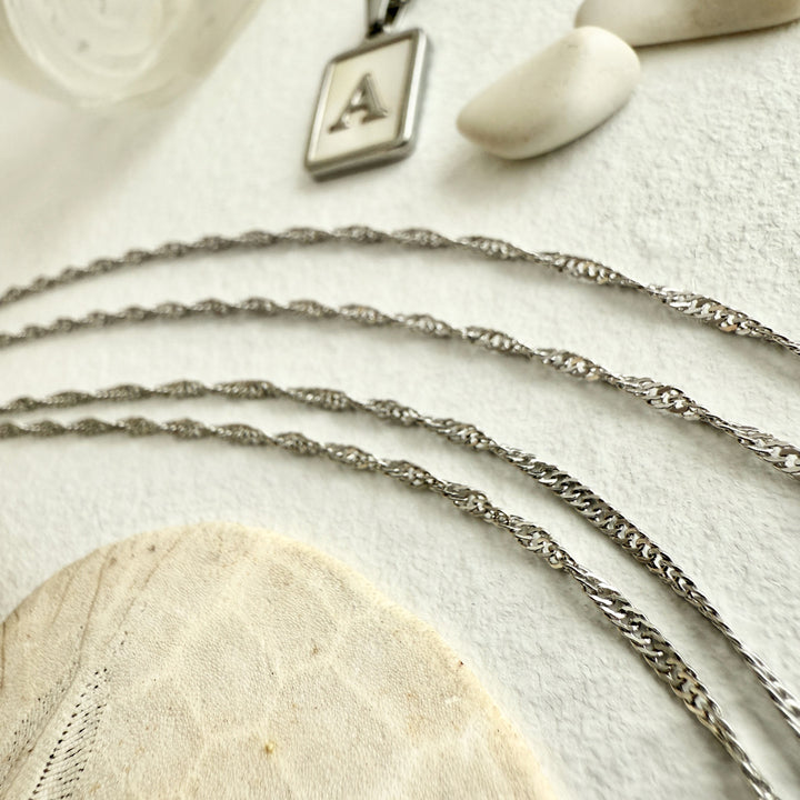 CARRIE MOTHER OF PEARL INITIAL CHARM NECKLACE-silver