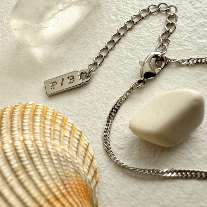 CARRIE MOTHER OF PEARL INITIAL CHARM NECKLACE-silver