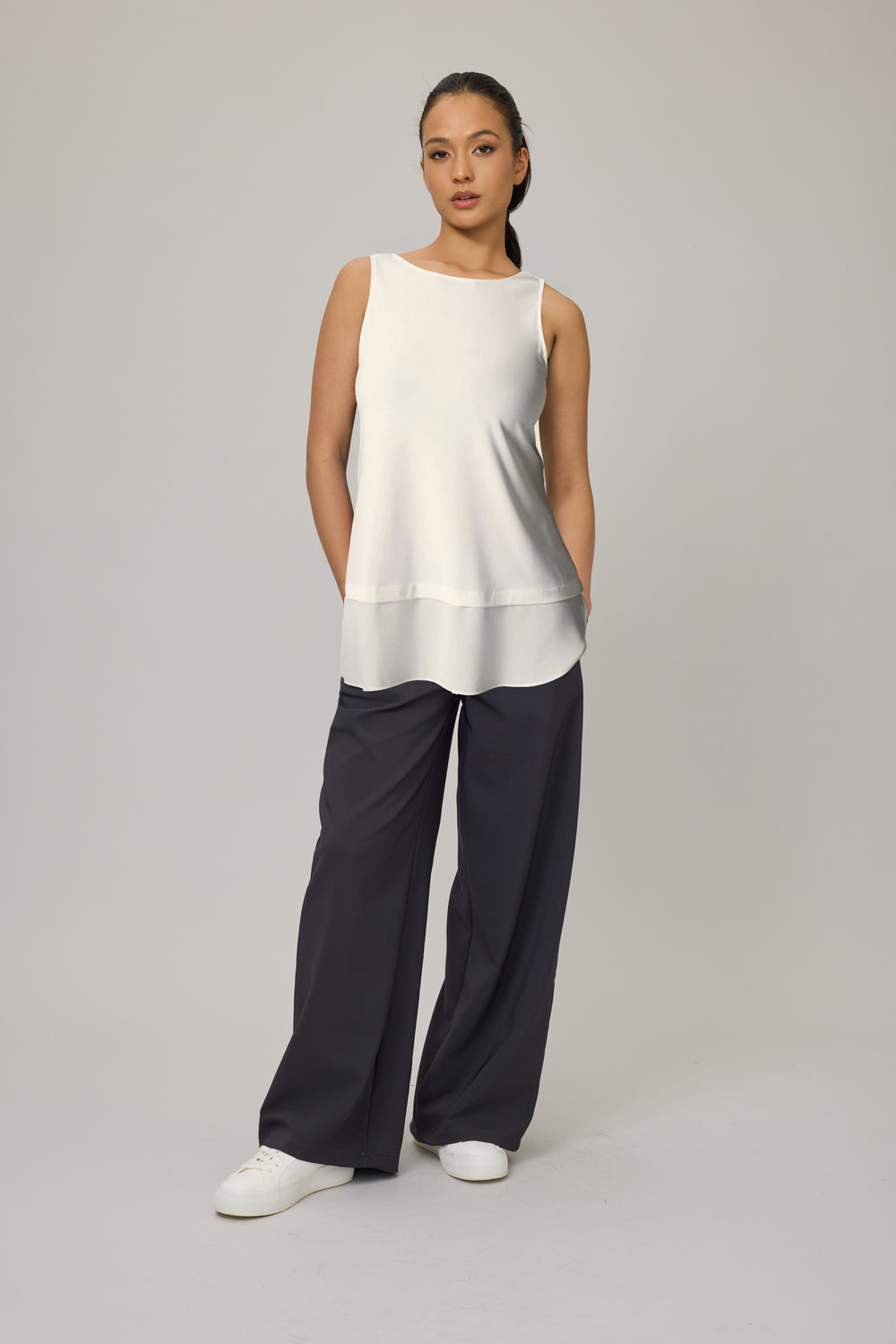 Second Skin Viscose Tank w/ Crepe Bottom