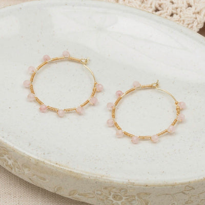 PRITTI ROSE QUARTZ HOOP EARRINGS - silver or gold