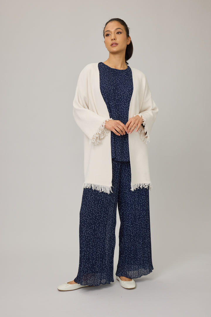 Fringe Knit Long Cardigan