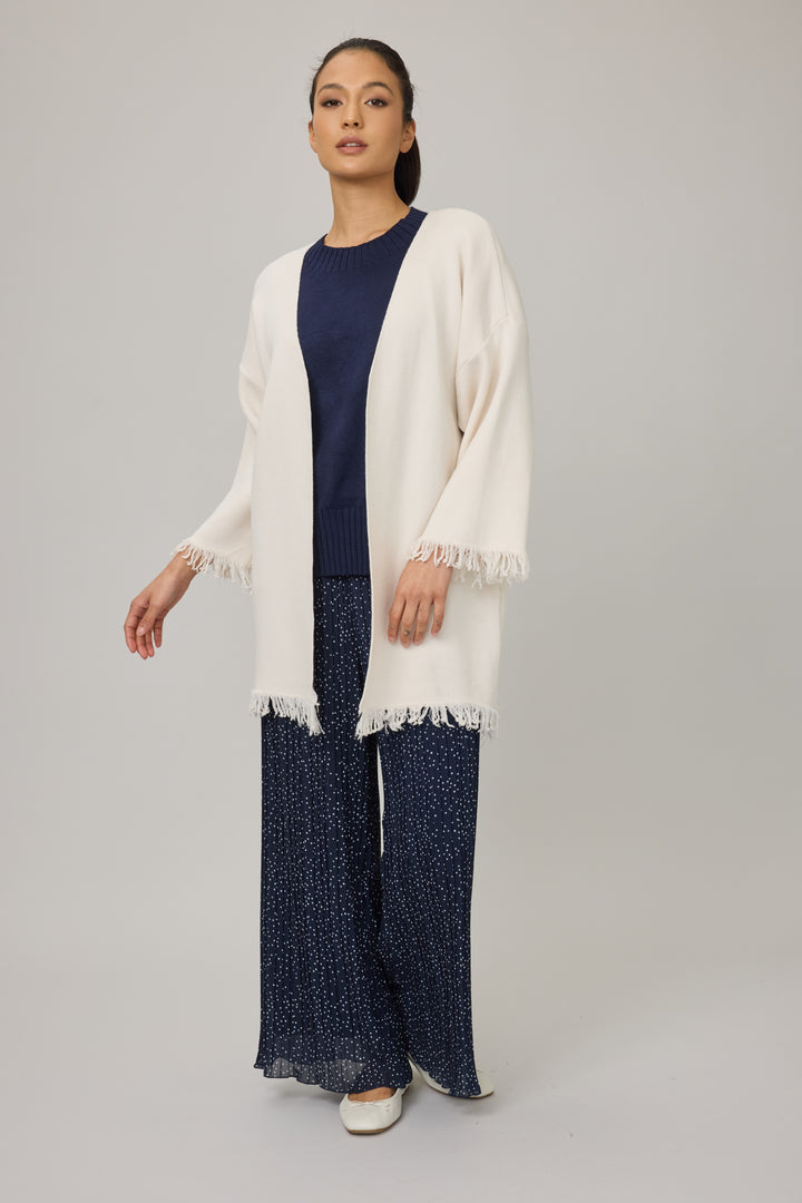 Fringe Knit Long Cardigan