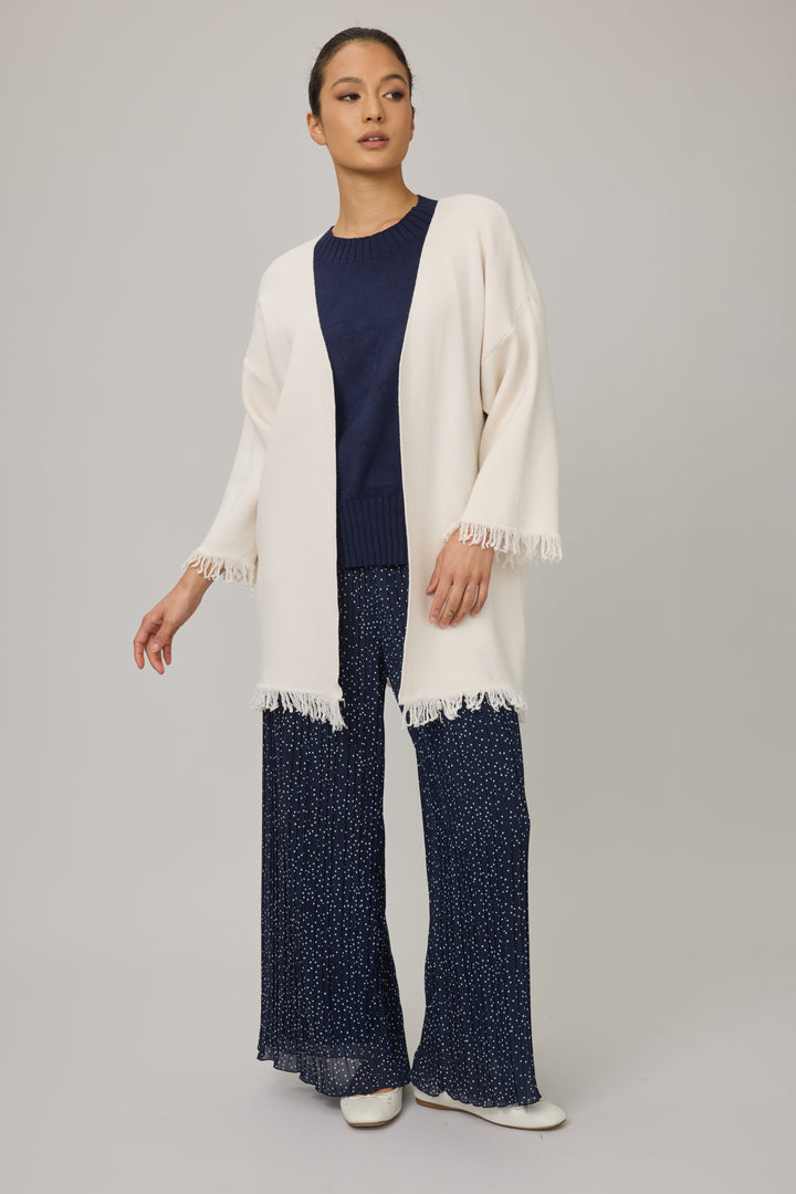 Fringe Knit Long Cardigan