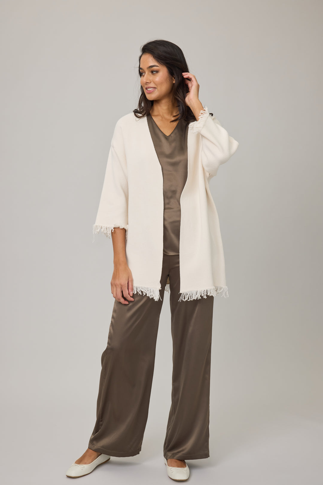 Fringe Knit Long Cardigan