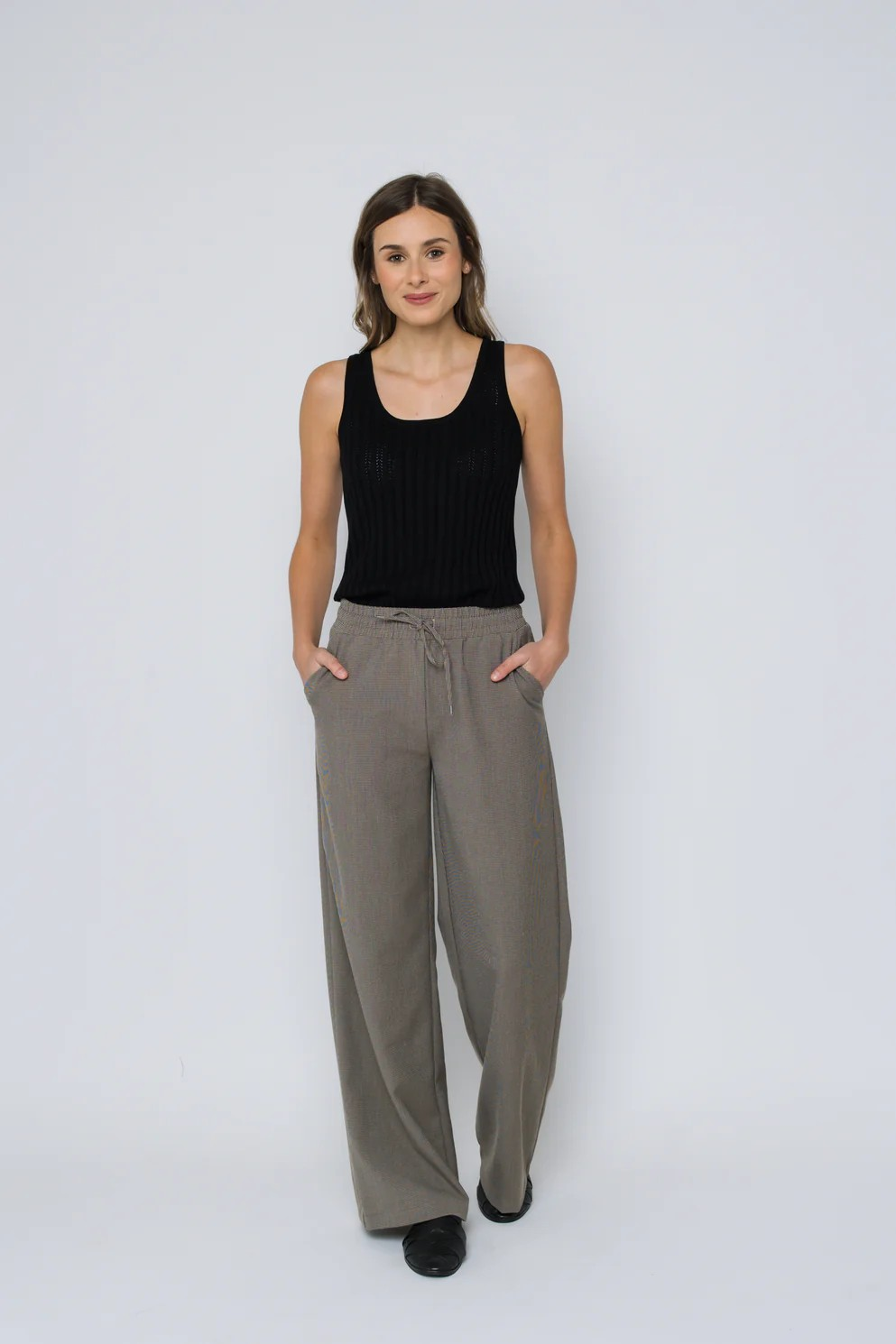 CHLOE WIDE LEG PANT - black, houndstooth or olive