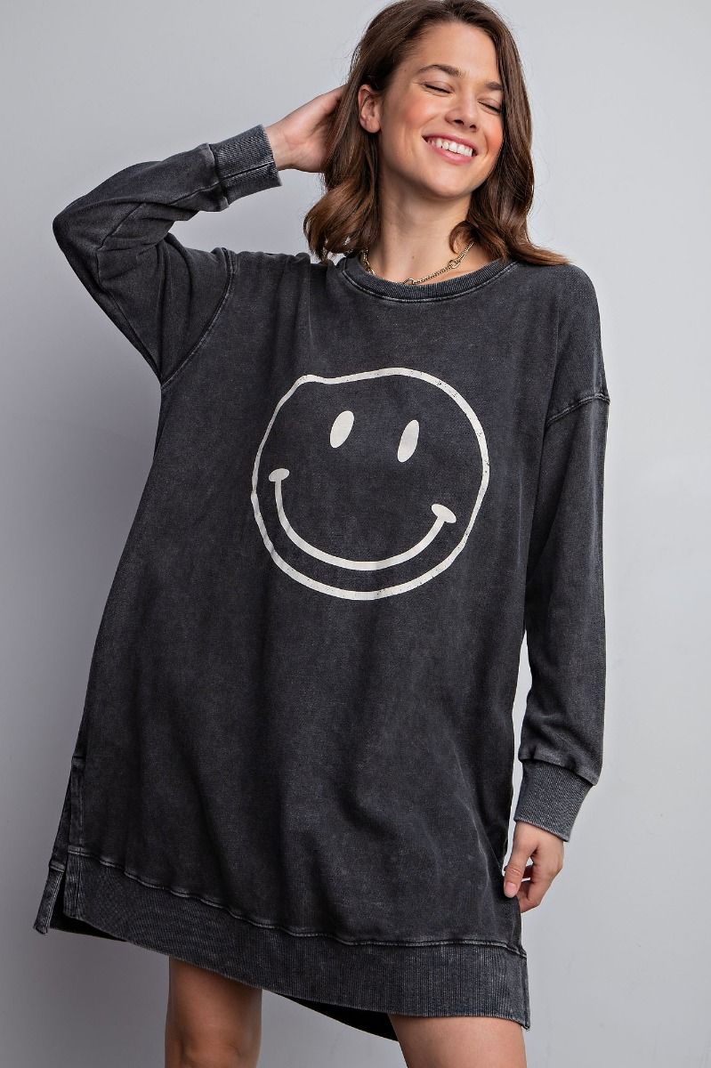 HAPPY VIBES SWEATSHIRT DRESS - juniper green, black or truffle taupe