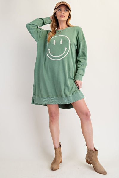 HAPPY VIBES SWEATSHIRT DRESS - juniper green, black or truffle taupe