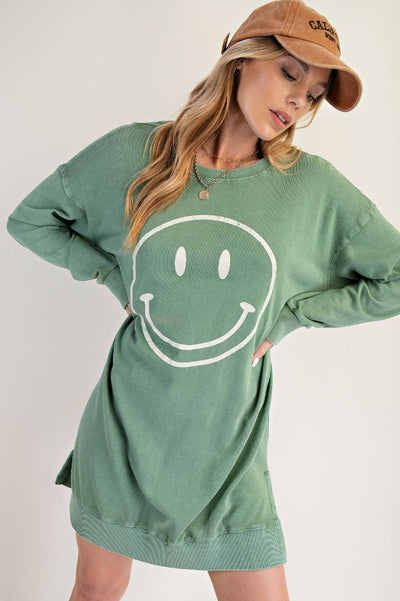 HAPPY VIBES SWEATSHIRT DRESS - juniper green, black or truffle taupe