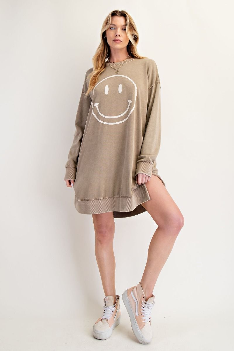 HAPPY VIBES SWEATSHIRT DRESS - juniper green, black or truffle taupe