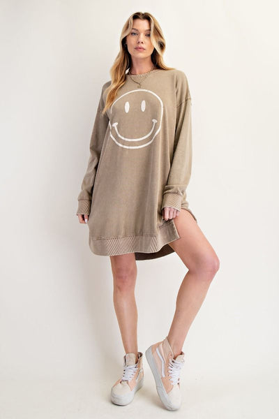 HAPPY VIBES SWEATSHIRT DRESS - juniper green, black or truffle taupe