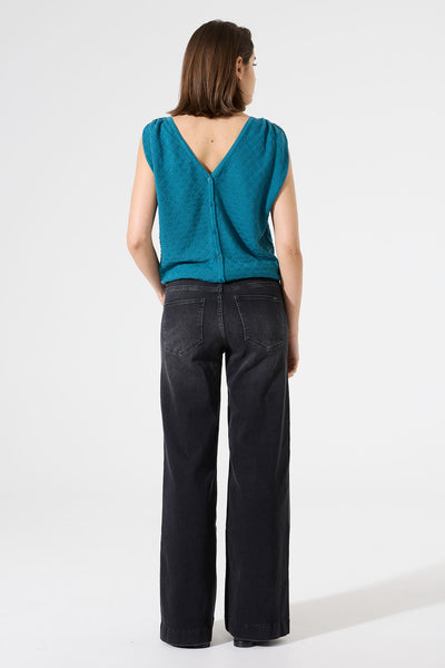 AJOUR REVERSIBLE SWEATER - blue lagoon or off white