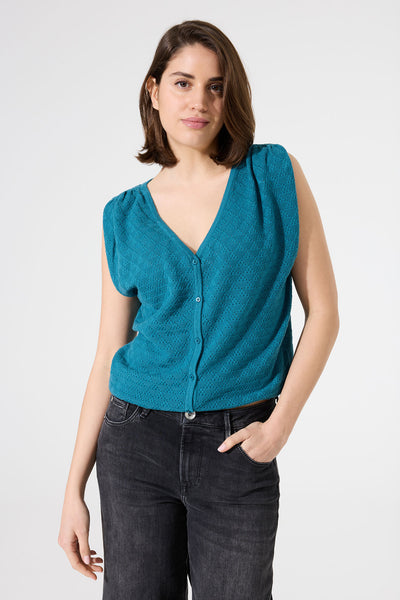 AJOUR REVERSIBLE SWEATER - blue lagoon or off white